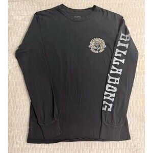 Billabong Mens Small S Graphic Long Sleeve T Shirt Black Rose Logo Crew